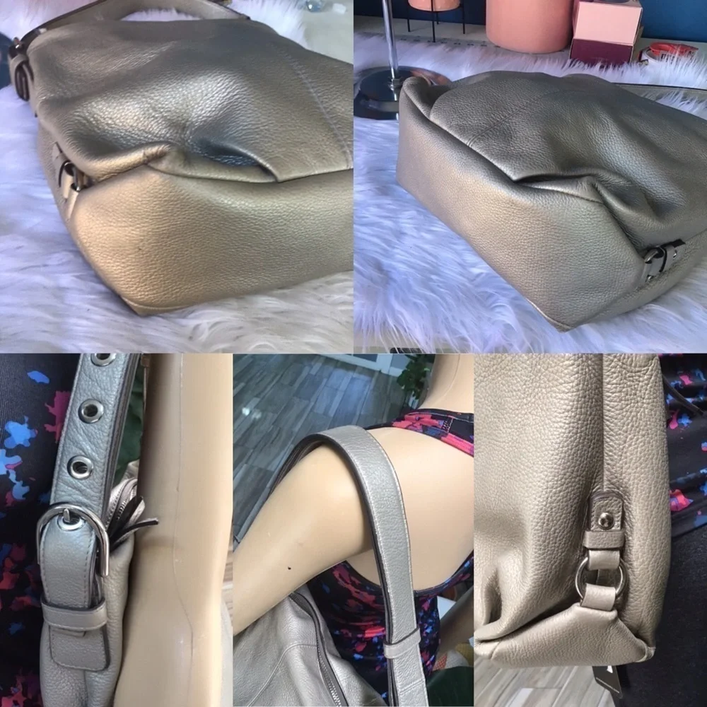 Coach Vintage Metallic Silver Leather Shoulder Satchel Duffel Bag Purse
